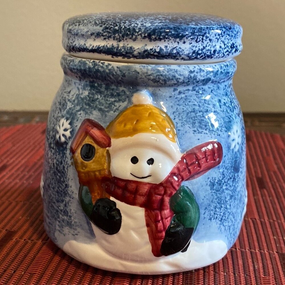 Ceramic Christmas Mini Jar w/Adorable Snowman
